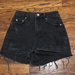 Topshop Moto Mom High Waisted Black Jean Shorts